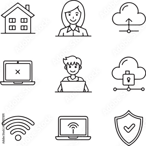 Set of Icons for Home Office and Cloud Computing