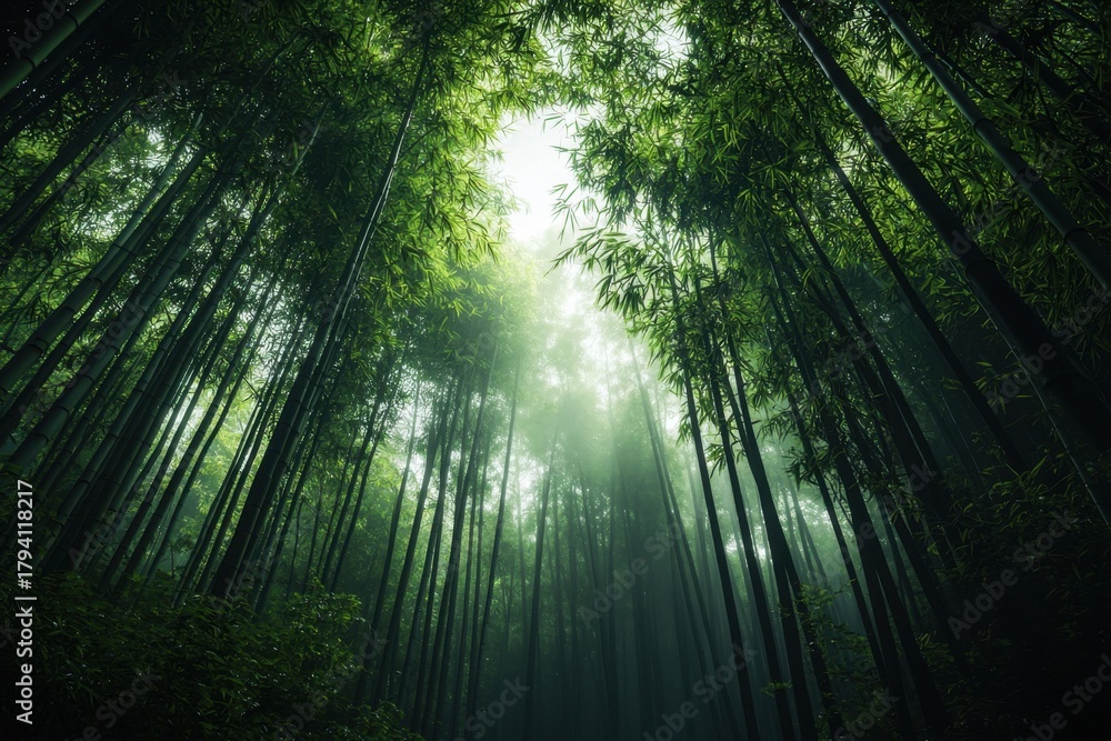 Fototapeta premium Exploring the endless bamboo forest tranquil nature scene lush green environment serene viewpoint embracing peaceful concepts