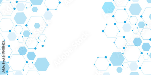 Abstract white background with blue hexagons seamless pattern and geometric in vector design. Futuristic blue neon honeycombs. Modern technology design .Minimal style website banner, decoration .