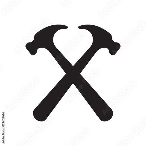 Geometric Triangle Crossed Hammer Logo Showing Futuristic Industrial Strength and Precision