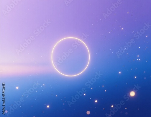 Glowing Golden Circle in a Dreamy Purple and Blue Cosmic Sky with Stars