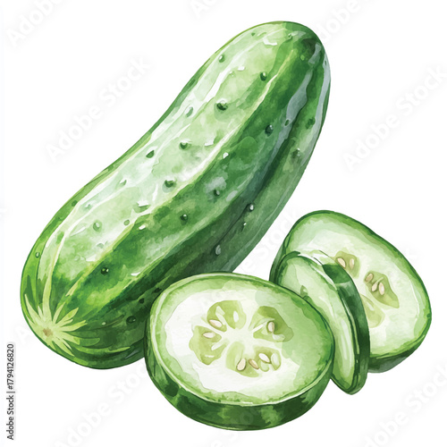 Fresh green cucumber with sliced pieces healthy vegetable food concept.