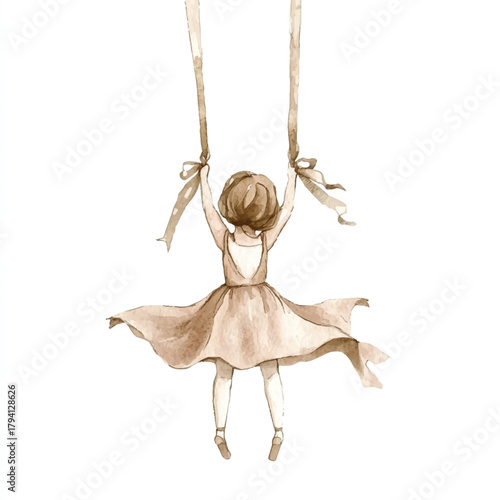 Graceful ballerina in a flowing dress performing aerial dance with ribbons.