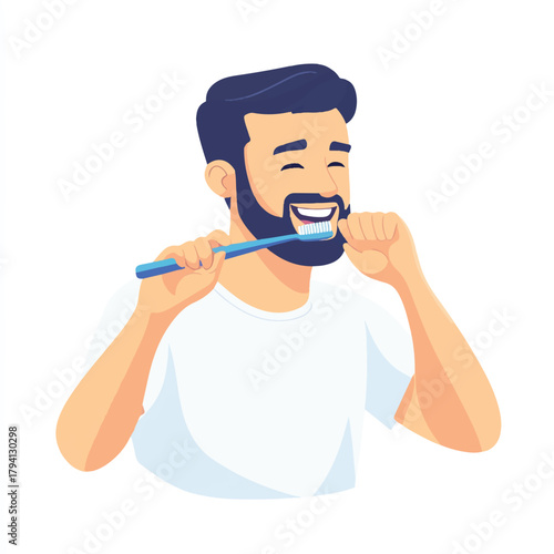  Man Brushing Teeth Smiling Healthy Oral Hygiene