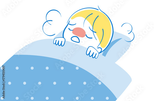 発熱の症状があり布団で安静に休養している子供のイラスト