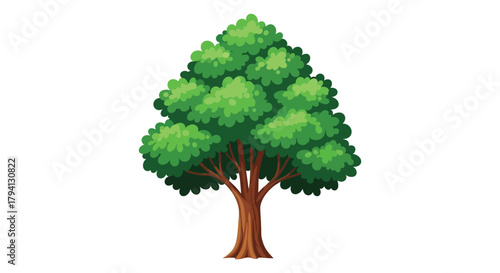 Stylized illustration of a lush green deciduous tree with a brown trunk and full canopy