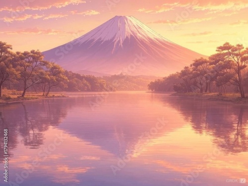 Fuji mountain landscape reflection on lake