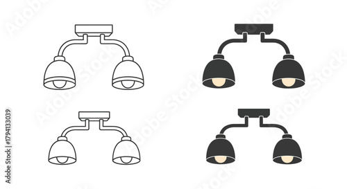 Black and white line illustration of a dual spotlight ceiling fixture