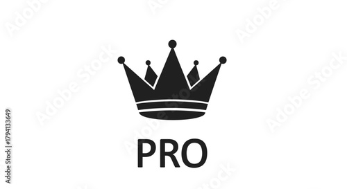 Crown icon with the word PRO simple glyph symbol premium content isolated on white background
