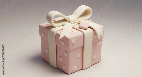 An adorable pink fondant present box with a white ribbon and heart, a charming sugarcraft masterpiece for decorating festive baked goods