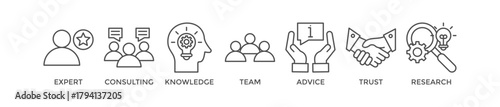 Expertise banner web icon vector illustration concept representing of high-level knowledge and experience with an icon of expert, consulting, knowledge, team, advice, trust, and research