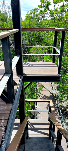 steel structure geometric shape abstract pattern of observation tower , close up