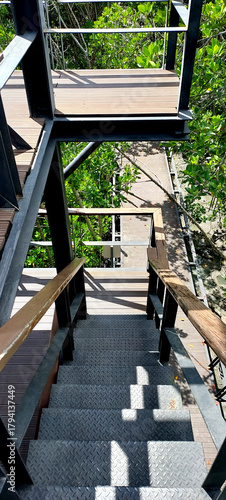 steel structure geometric shape abstract pattern of observation tower , close up