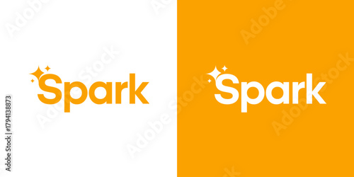 Unique spark logo design template illustration. Spark logo lettering typography concept vector design with sparkling star icon graphic symbol with creative negative space