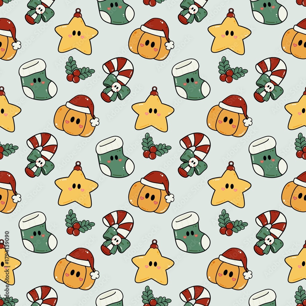 Obraz premium Cute Halloween Pumpkin and Christmas Ghost Decorations Pattern