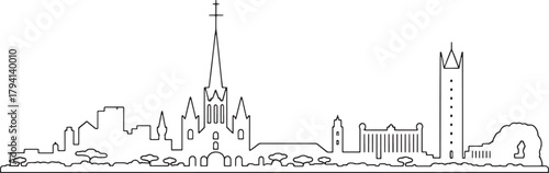 Architectural outline linear illustration of calgary canada skyline design