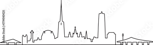 Detailed Black Line Art Skyline of Guadalajara Mexico City Landmark Silhouette