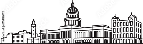 Havana cuba skyline vector illustration cityscape drawing with buildings architecture