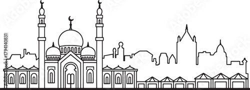 Linear architectural outline of almaty kazakhstan skyline drawing cityscape