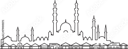 Outline architectural linear illustration of bursa turkey skyline cityscape