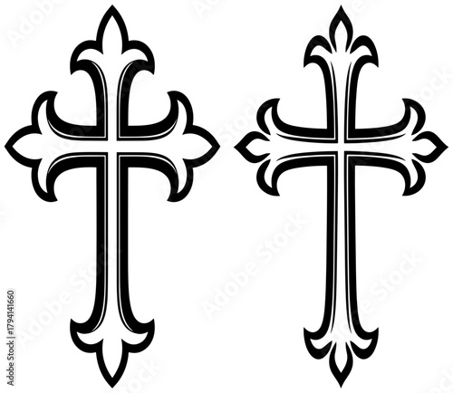 Two ornate christian crosses, symbol of faith, hope, and love in christianity religion