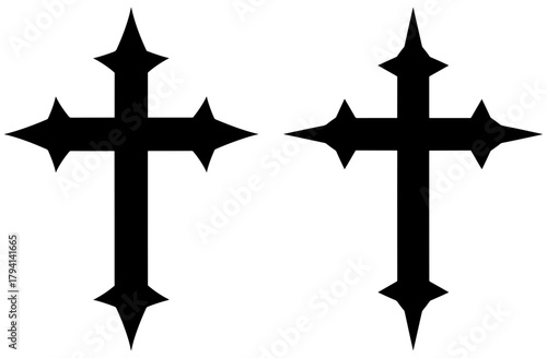 Two gothic crosses, symbol of faith, hope, and love in christianity religion with spikes