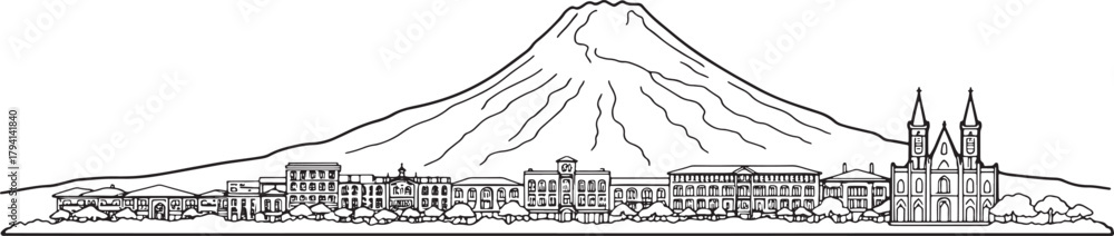 Naklejka premium Outlined utah state skyline silhouette vector illustration on transparent background