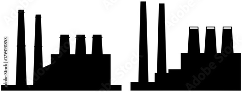 Silhouette illustration of factories, representing industry and manufacturing in a simple and clean design