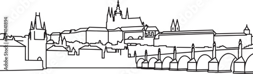 Prague skyline linear drawing on transparent background for architectural designs