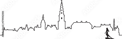Silhouette skyline of copenhagen with city landmarks on transparent background