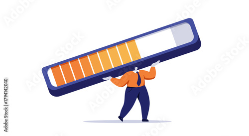 Man carrying a progress bar, representing workload and effort.