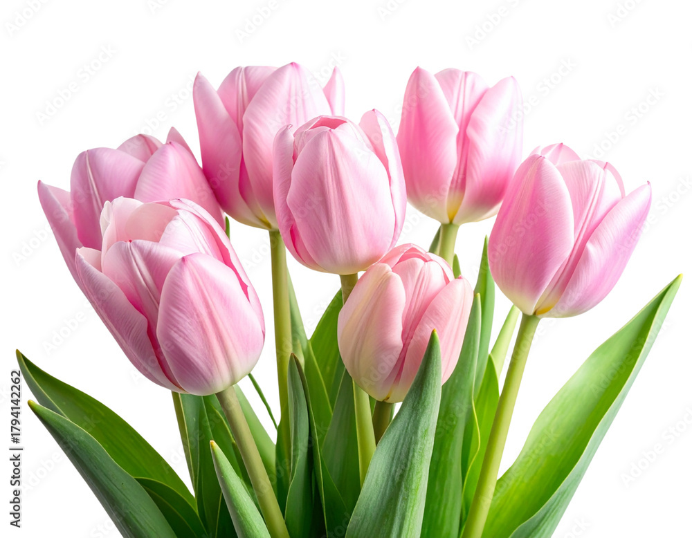 Fototapeta premium Bouquet of Fresh Pink Tulips, Front View, Isolated on White Background