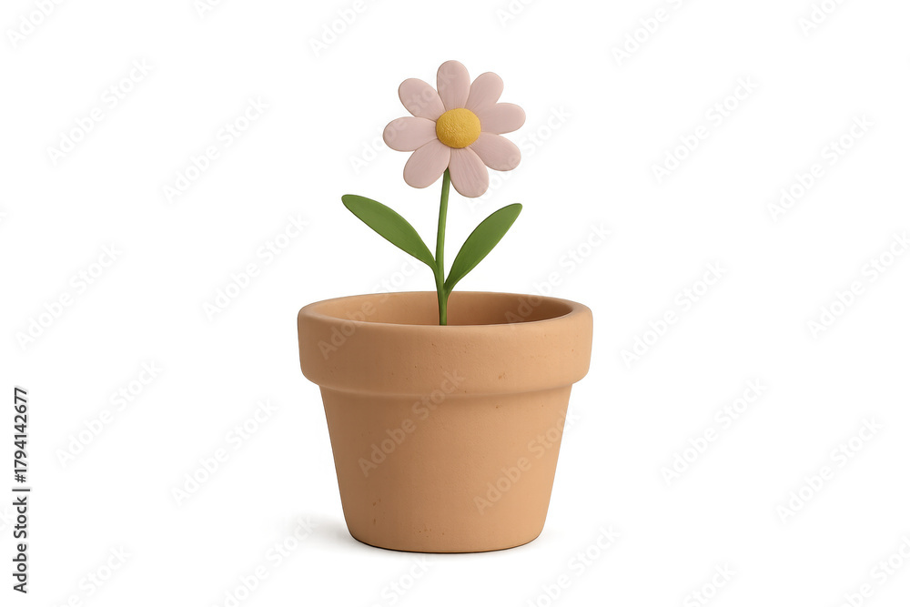 Fototapeta premium Clay daisy flower growing in terracotta pot