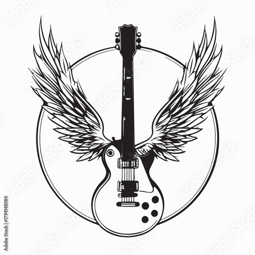 Winged Electric Guitar Vector Illustration on white background