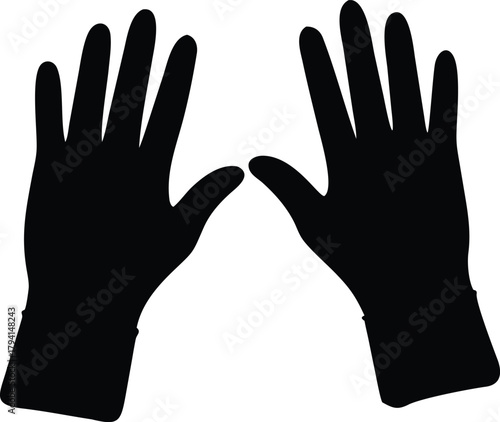 A pair of black gloves displayed with open palms facing forward