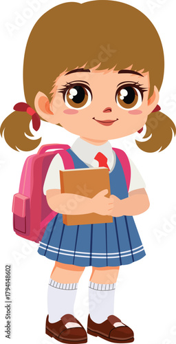 smiling cute school girl holding a book