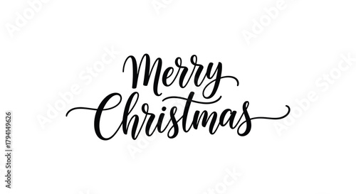 Elegant merry christmas handwritten calligraphy text on white background for holiday greetings and design