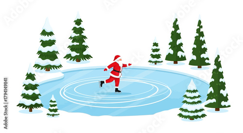 Active Santa Claus in Snowy Landscape