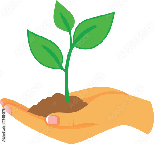 A young green sprout held gently in a caring human hand