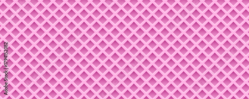 Pink waffle seamless pattern. Strawberry biscuit background. Ice cream cone texture