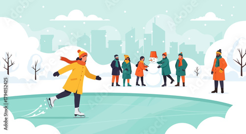 Outdoor Winter Activities on Ice Rink