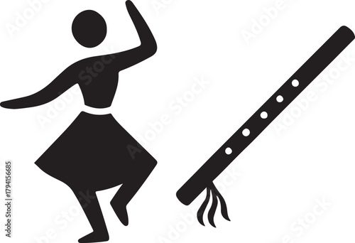 Indian classical dancer and flute silhouette