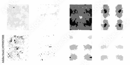 Eight abstract grayscale patterns with varying textures and densities arranged in a grid