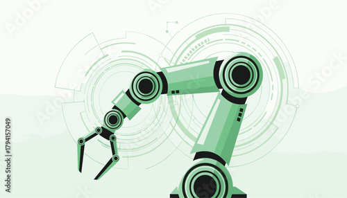A futuristic robotic arm with a gripper, symbolizing advanced automation and industrial technology, set against a subtle technological background