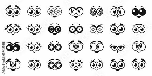 Collection of diverse cartoon eyes and mouths conveying various emotions and expressions in a playful style
