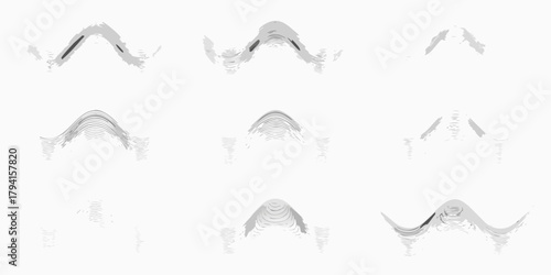Abstract grayscale wave patterns with varying intensity and line density on a white background