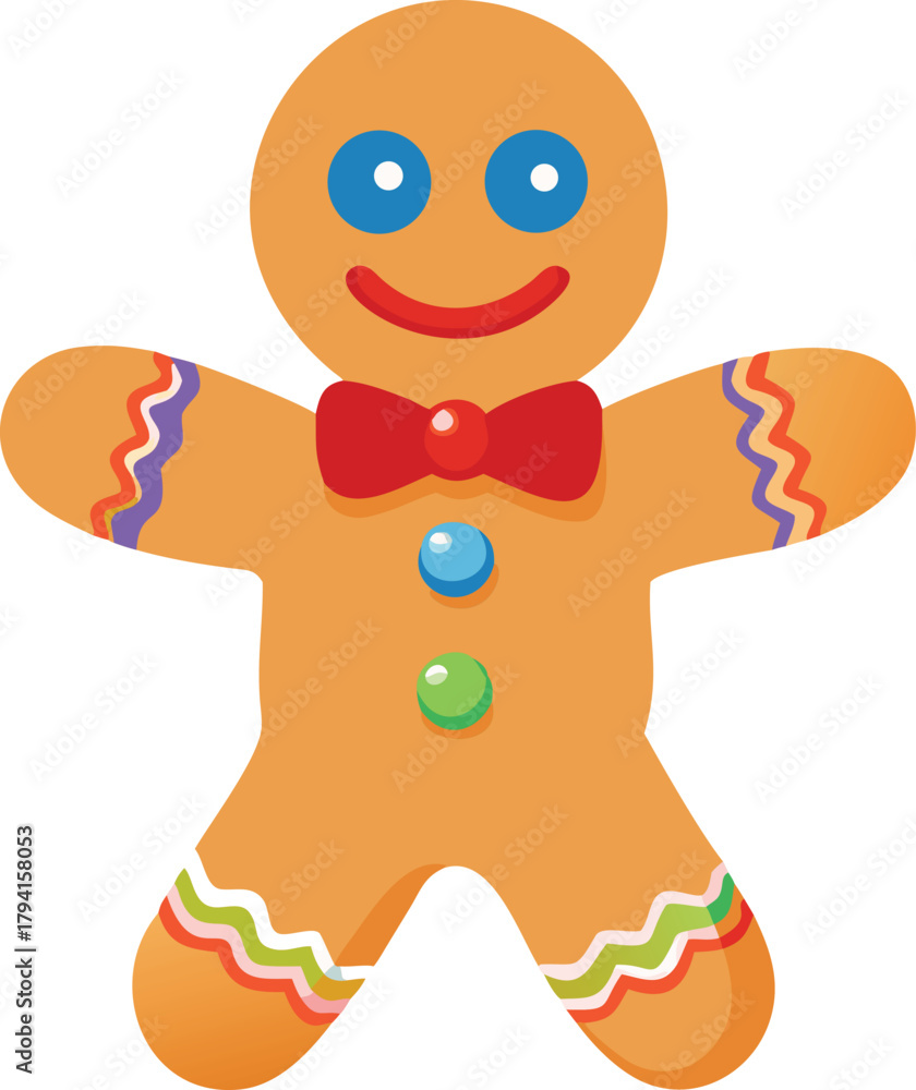 Obraz premium A cheerful gingerbread man with a red bow tie and colorful details