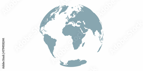 Stylized earth globe with continents in blue gray on a clean white background