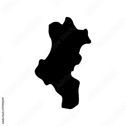 Silhouette of the country of Togo, West Africa, on white background