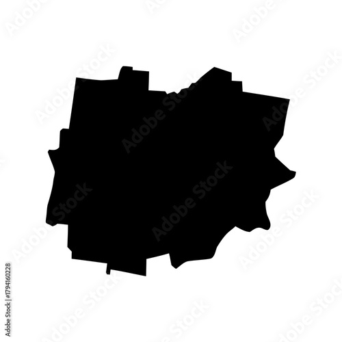 Detailed monochrome silhouette of the geographical shape of Oxfordshire county, UK